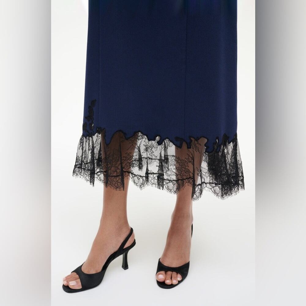 Staud Nadia Lace Trim Midi Dress in Navy M - Picture 7 of 9